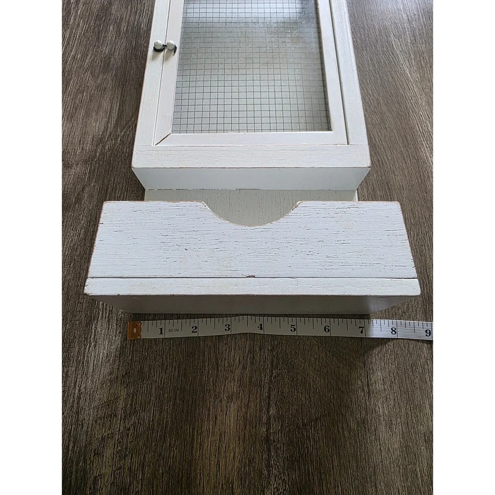 Rustic White Wood Mail Organizer Wall Mount Bluebird Farmhouse Decor Cottagecore